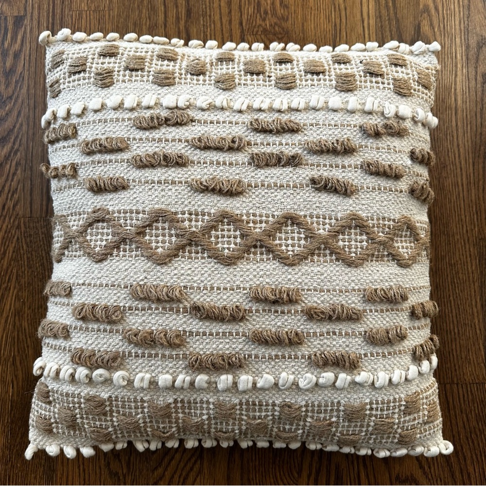 Boho Textured Throw Pillow Tan and Cream